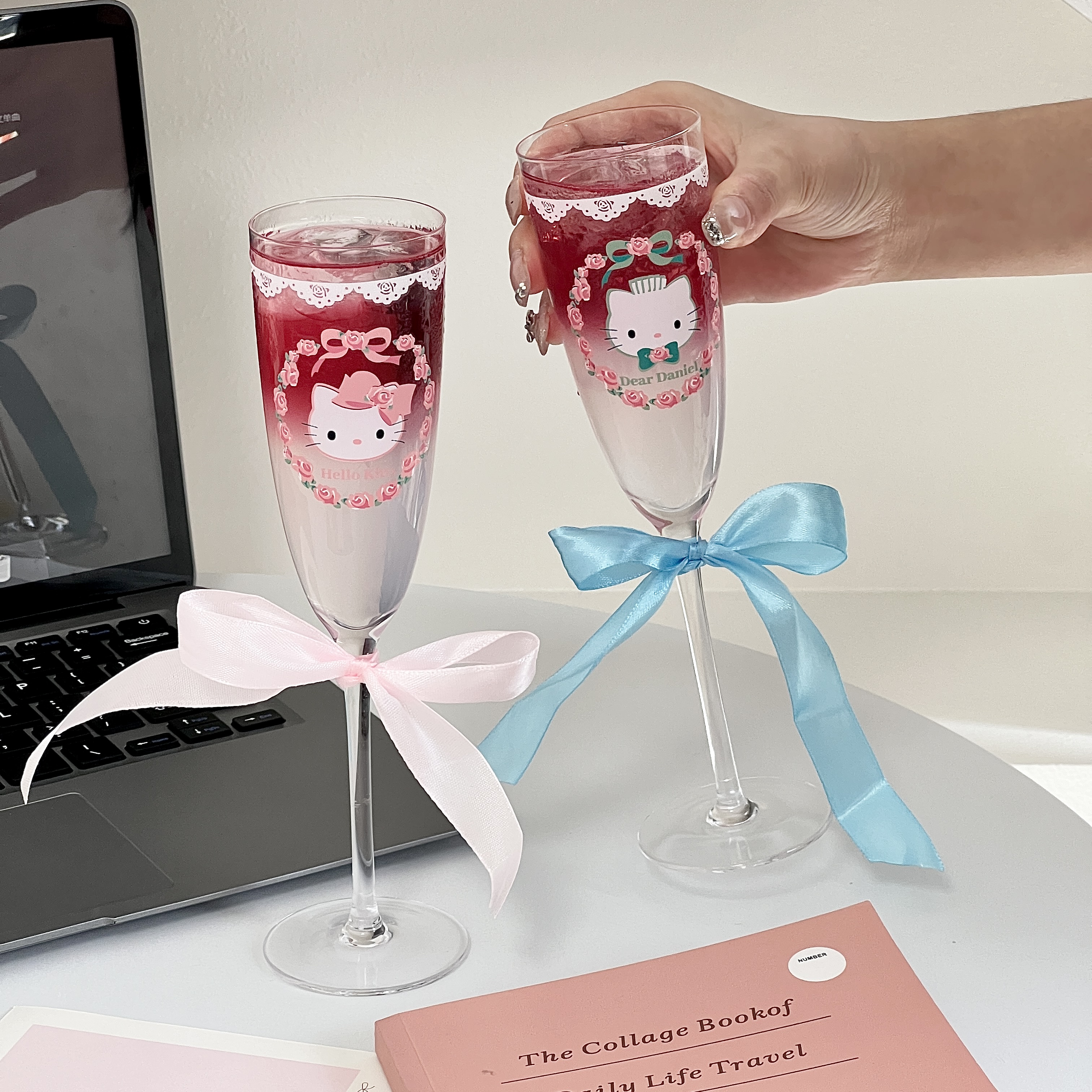 kitty猫香槟杯精致高脚玻璃杯子家用高颜值红酒杯甜酒杯起泡酒杯