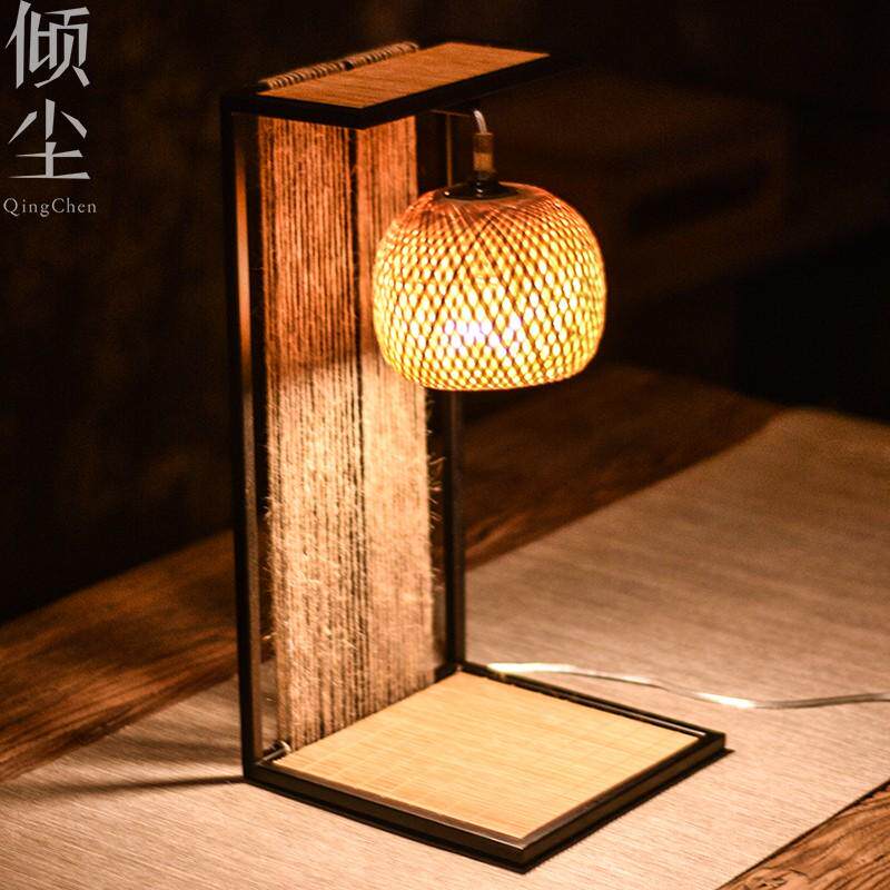 禅意竹编灯创意小夜灯吊灯茶复古竹台灯灯罩氛围装饰床头灯空间艺