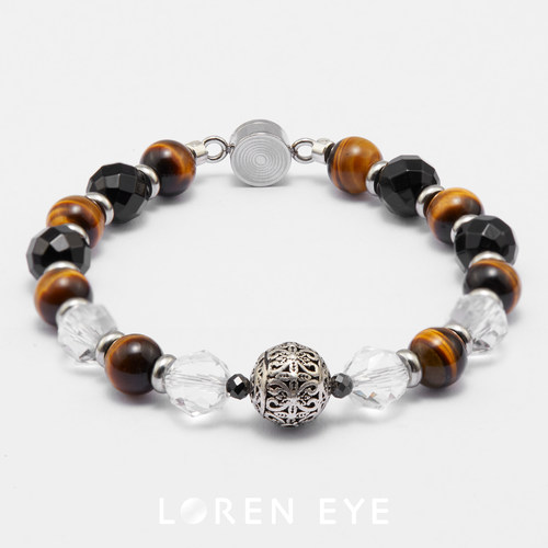 LOREN EYE 虎眼石黑玛瑙白水晶S925银男生女生手链手串