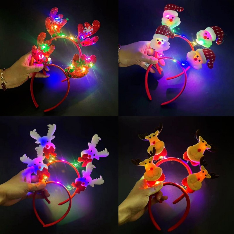 圣诞节发光麋鹿角头箍LED彩灯
