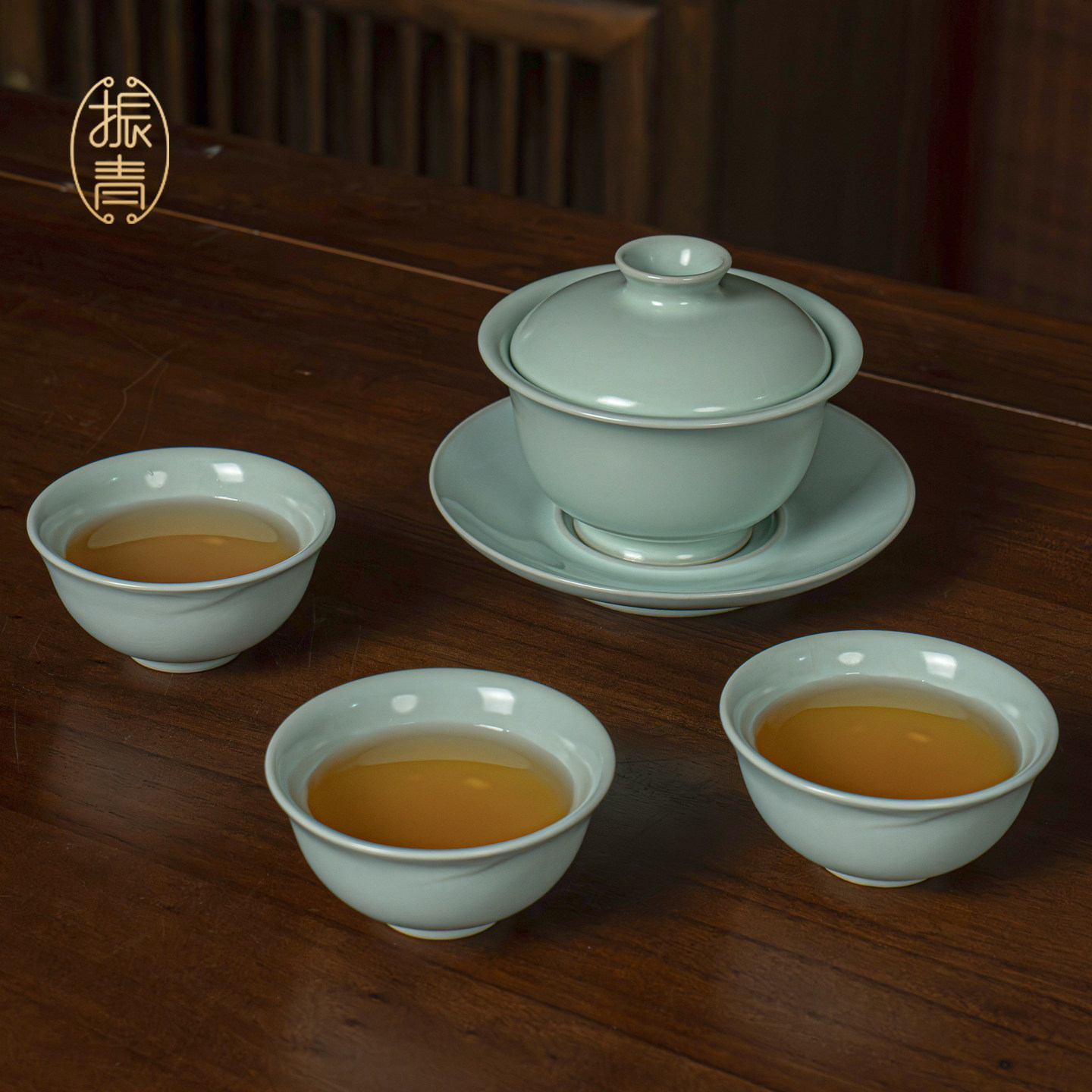 汝窑茶具家用盖碗泡茶杯陶瓷高端轻奢小套装功夫茶具景德镇礼盒装