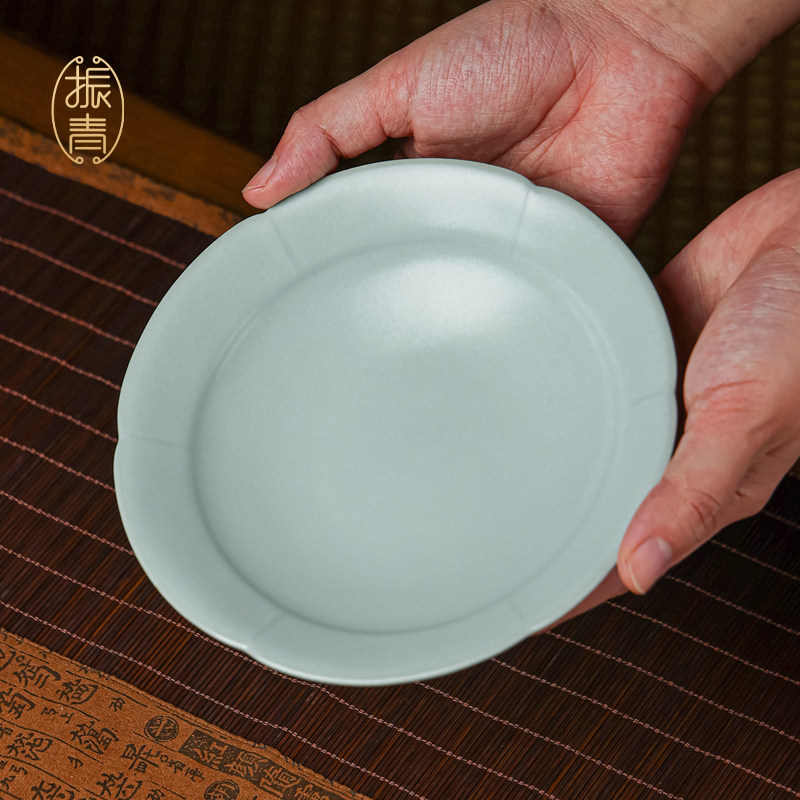 汝窑壶承葵口茶盘摆件家用中式景德镇仿古茶具托盘茶台干泡茶点盘