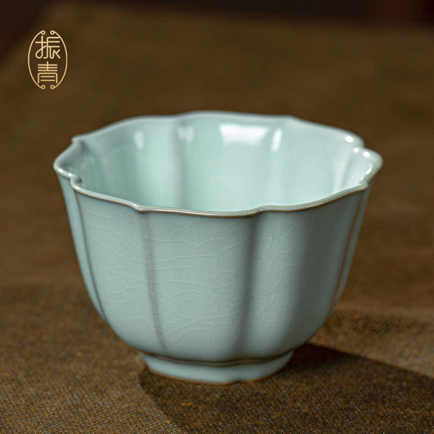 薄胎汝窑主人杯开片可养茶杯专用品茗杯天青色陶瓷莲花茶盏礼盒装