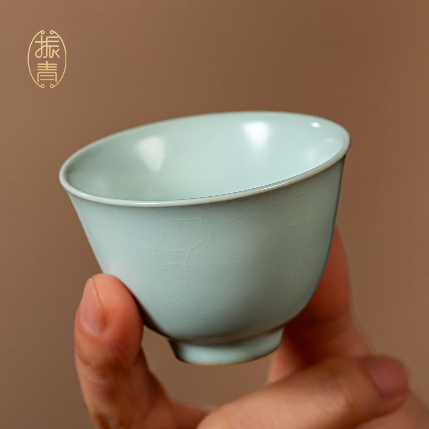 汝窑品茗杯主人杯开片景德镇全手工薄胎小号功夫茶杯单杯青瓷茶盏
