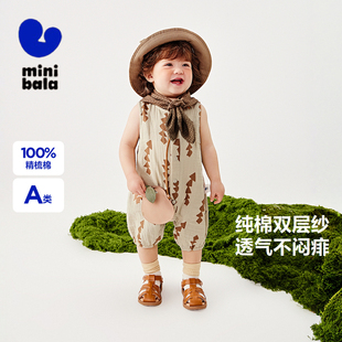 迷你巴拉巴拉婴儿外出连体衣宝宝夏季 背心爬服薄 新款 纱布透气无袖