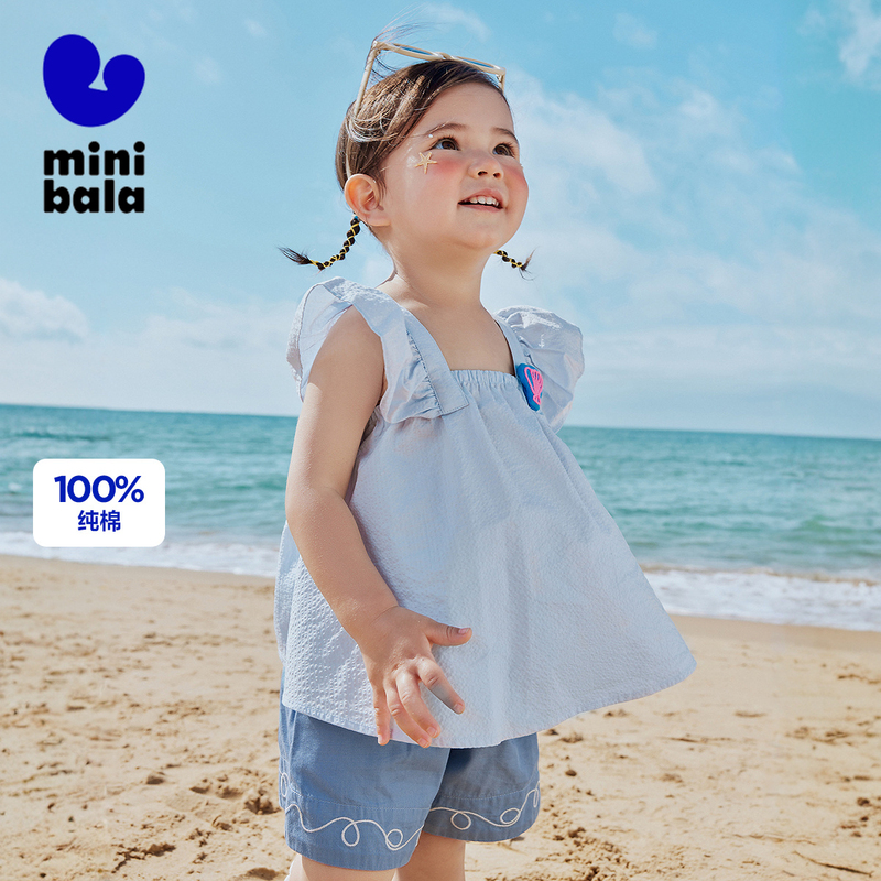 迷你巴拉宝宝短袖衬衫小飞袖上衣