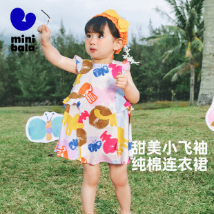 公主裙 透气纯棉荷叶边小飞袖 迷你巴拉巴拉女童宝宝连衣裙夏季 新款