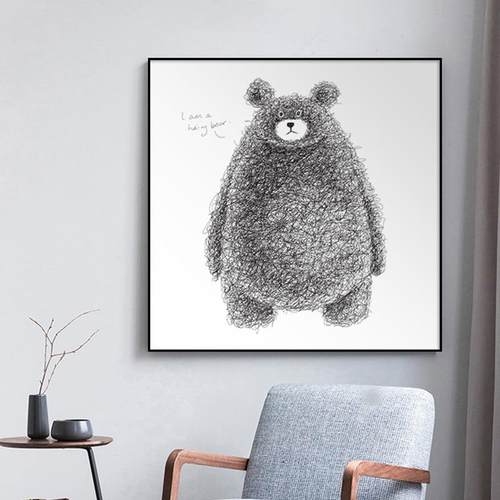 可爱铅笔熊童房装饰画卧室客厅玄关挂画创意北欧过道走廊壁画墙画