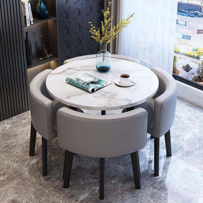 现代简约折叠餐桌家用小户型吃饭桌子圆桌休闲店洽谈接待桌椅组合