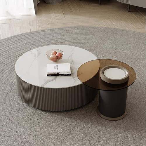 岩板茶几电视柜客厅组合现代极简奶油风小户型轻奢风大小圆形茶几