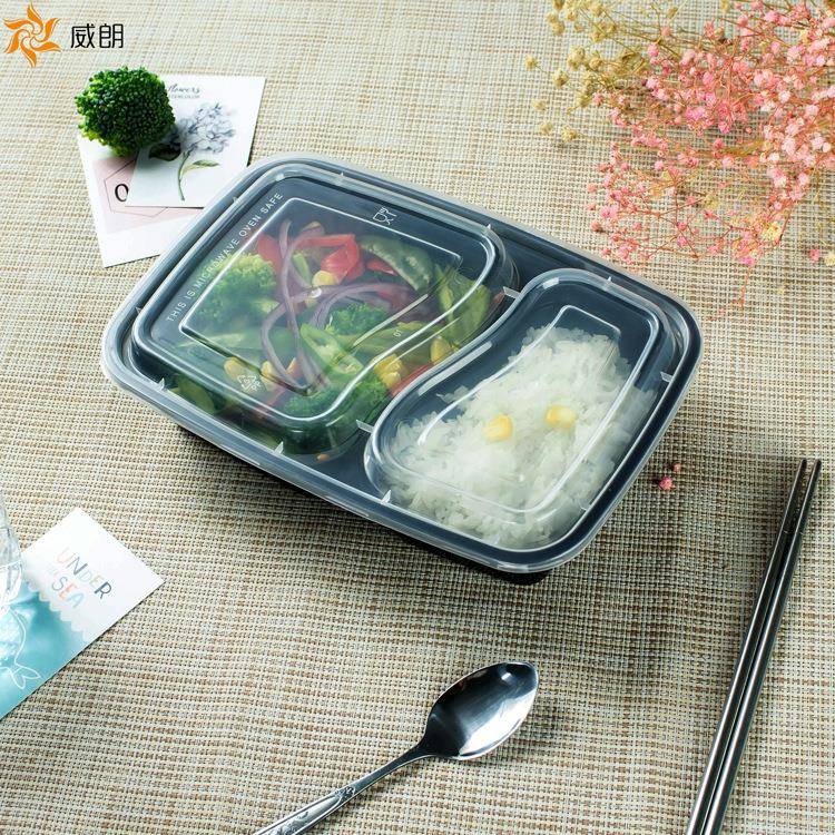 一次性饭盒美式双格四六分格6828打包盒可进微波炉两格便当饭盒