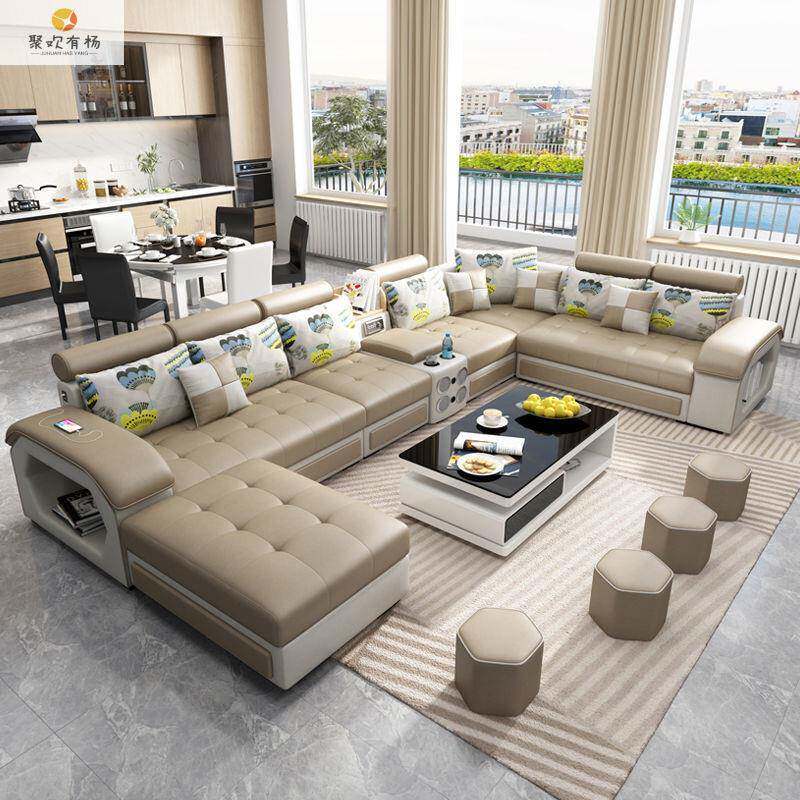 现代简约布艺沙发科技布乳胶大小户型沙发可拆洗组合U型客厅整装