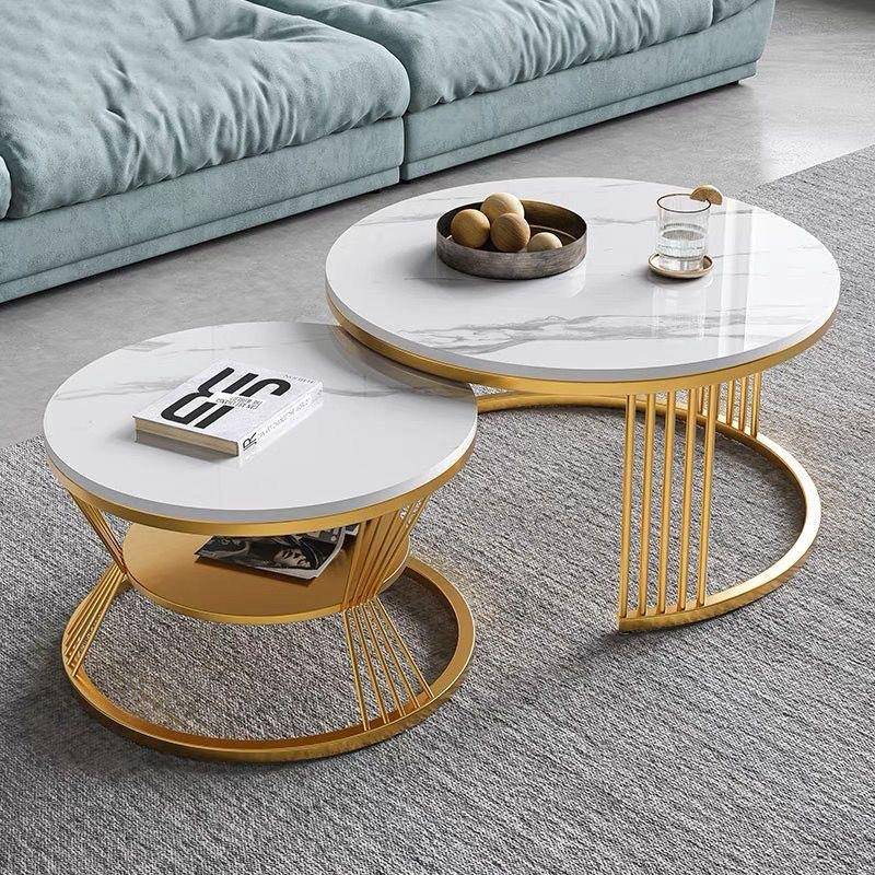 意式子母岩板茶几北欧茶几可移动简约现代组合圆形茶几轻奢高级感