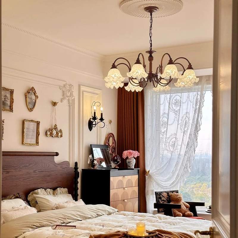 美式田园客厅吊灯中古风复古大厅主灯法式浪漫铃兰花餐厅卧室灯