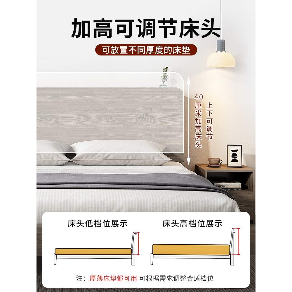 床实木现代简约1.5米单人床1.8双人经济型1.2m出租房用榻榻米重吴