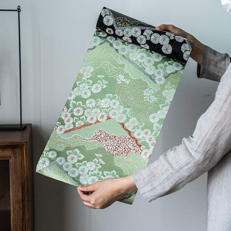 日式西阵织茶席防水桌旗中式山菊锦缎茶桌旗茶垫布轻奢茶台茶几布