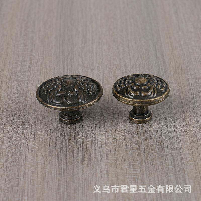 简约青古铜单孔抽屉圆形拉手欧式仿古橱柜柜门单颗把手