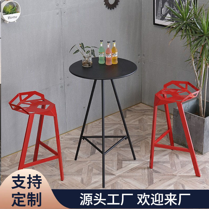 北欧铁艺小吧台桌子椅子组合高脚圆形酒吧桌家用阳台休闲茶几