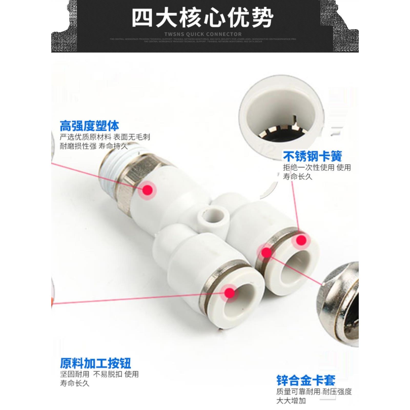 气管气动快速接头外螺纹Y型三通PX4/6/8mm/10/12/14-01/02/03/04