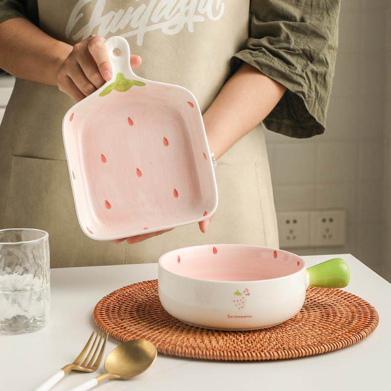 【2个套装】手柄碗盘子家用陶瓷菜盘烤箱牛排西餐盘面饭碗沙拉碗