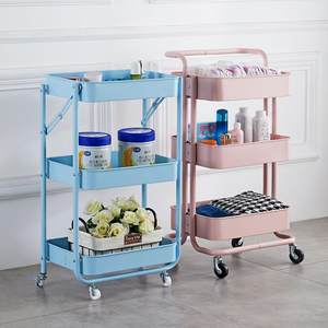 厨房置物架婴儿用品免安装可折叠移动带轮美容院小推车收纳架子