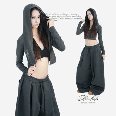原创爵士拽姐卫裤连帽开衫套装