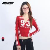 大佬街舞潮牌jazz复古辣妹数字印花球衣条纹V领修身 显瘦上衣X303