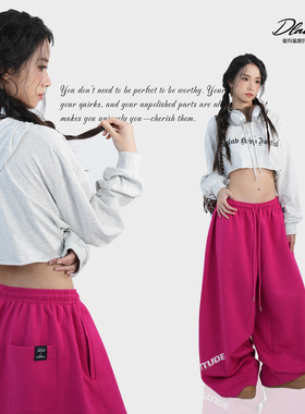 大佬街舞潮牌原创jazz甜酷辣妹哥特风短款上衣长袖连帽卫衣T6654