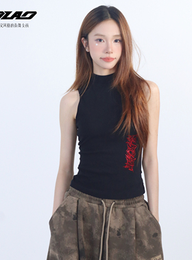 大佬街舞潮牌烫钻蜘蛛后背半高领背心jazz性感辣妹极简无袖5347