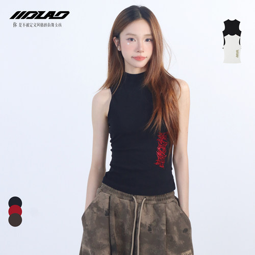 jazz烫钻蜘蛛拼接辣妹无袖背心