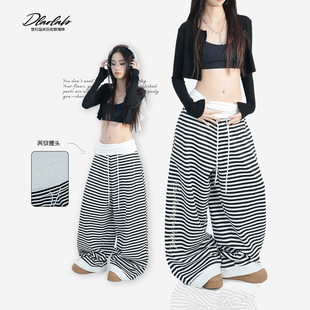 大佬街舞潮牌原创多穿腰头轻懒卫裤休闲显瘦jazz拼接条纹港风0018