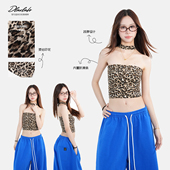 大佬街舞潮牌原创jazz豹纹挂脖抹胸背心防滑显瘦露肚脐修身 5368