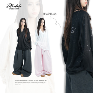 大佬街舞潮牌原创闪闪宽松上衣T恤烫钻微透显瘦jazz罩衫T6068