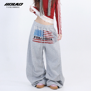 5816 垂感弯刀阔腿休闲裤 大佬街舞潮牌美式 jazz字母印花运动卫裤
