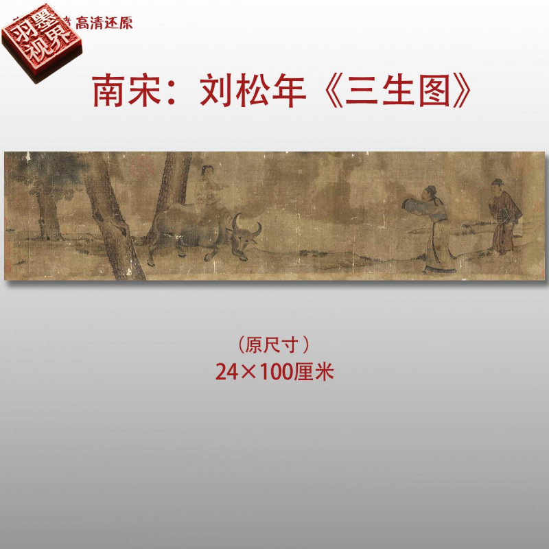 南宋刘松年 三生图 名家国画真迹复制品高清微喷绢本临摹范本