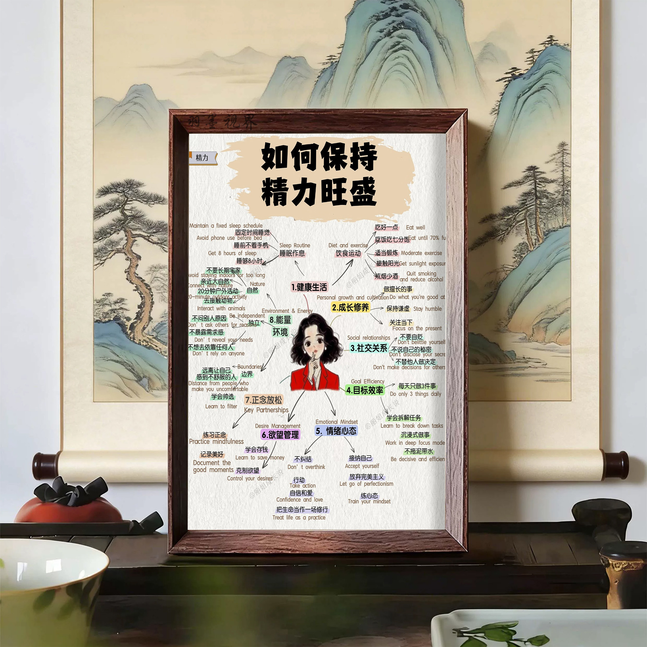 保持精力旺盛桌面相框摆件书房客