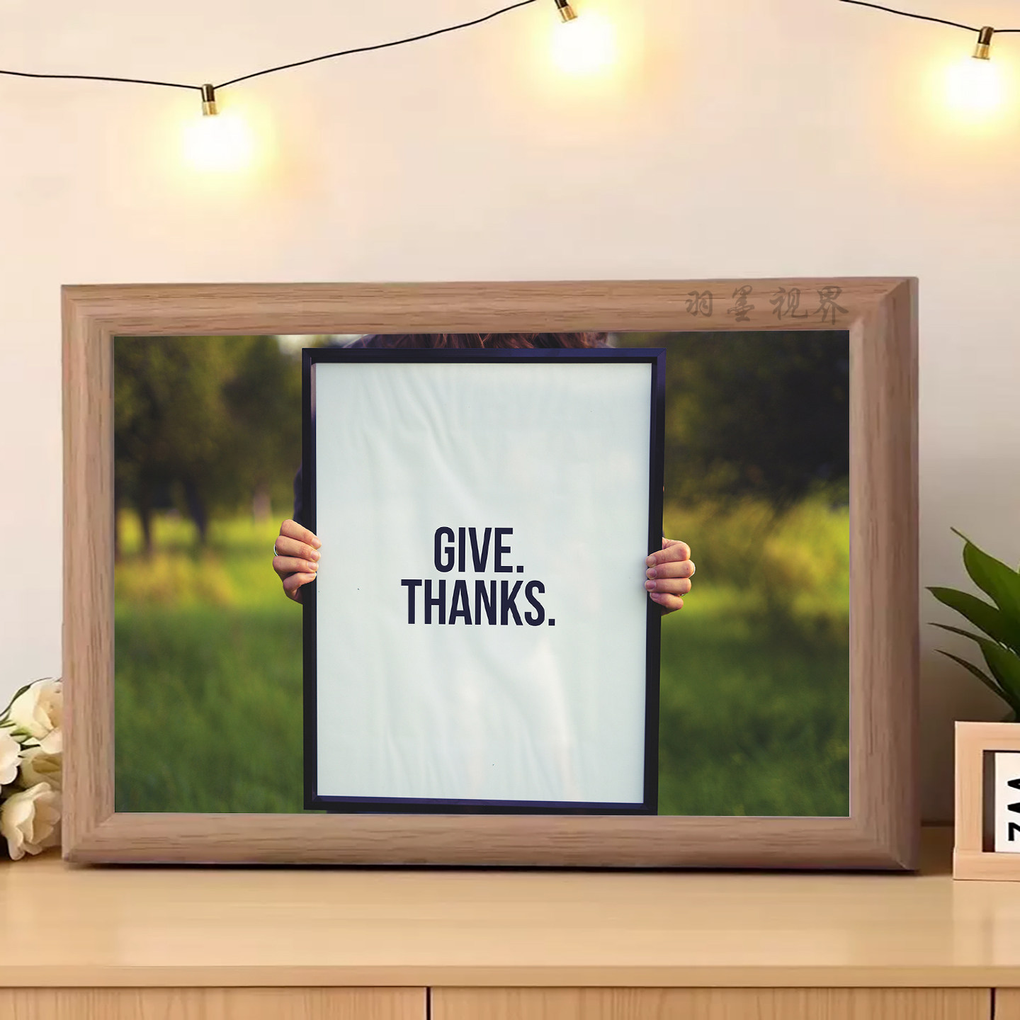 极简英文相框印刷画GIVE.THANKS