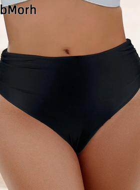 单独卖游泳短裤高腰比基尼三角泳裤女士大码遮肚显瘦温泉泳装下身