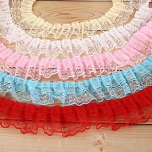 现货4.5cm双层蕾丝褶皱花边裙摆枕套辅料手工diy迷糊娃娃配件花边