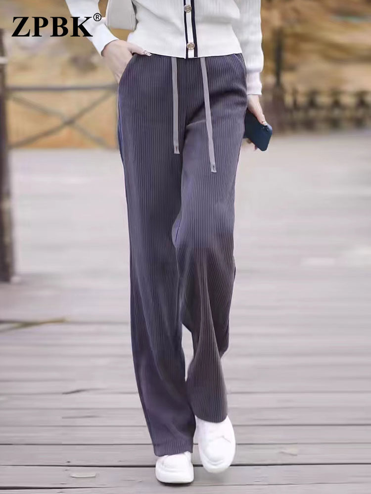 灯芯绒垂感直筒休闲裤女2025秋冬新款高腰显瘦宽松休闲阔腿拖地裤