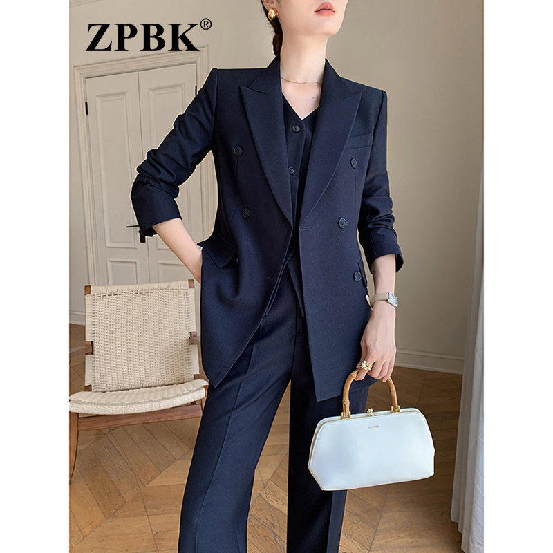 高端气质西服套装女2026秋季新款长袖双排扣显瘦修身经理面试正装