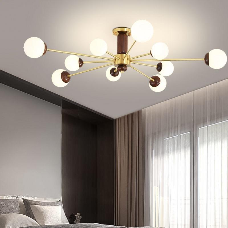 新中式吊灯客厅灯胡桃木复古简约现代大气中古实木书房卧室餐厅灯