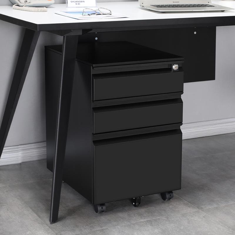 钢制办公室桌下柜床头柜带锁三抽屉式活动柜移动桌边柜铁皮柜矮柜