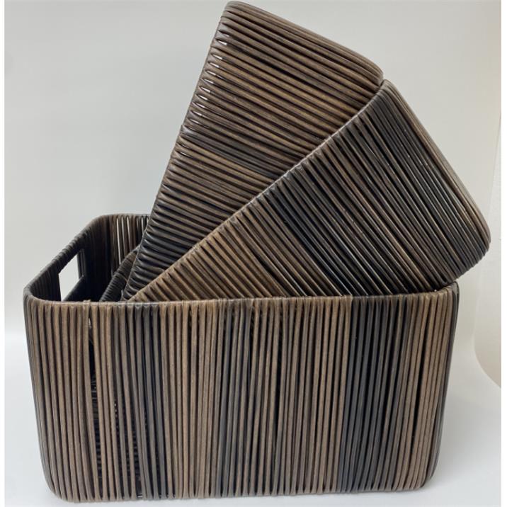 草编收纳筐仿藤编橱柜箱子杂物收纳筐储物盒整理箱三件套