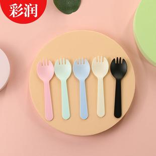 一次性叉子蛋糕叉甜品叉勺PSPP材质散装独立包装多色可选