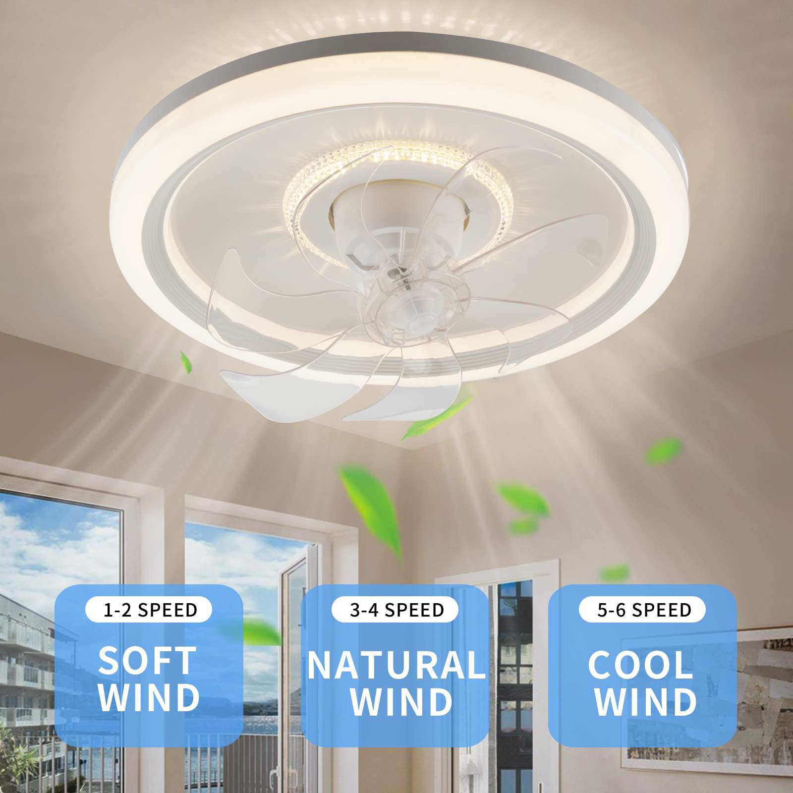 360度摇头风扇灯LED客厅现代简约静音卧室吊顶一体吸顶餐厅吊扇灯