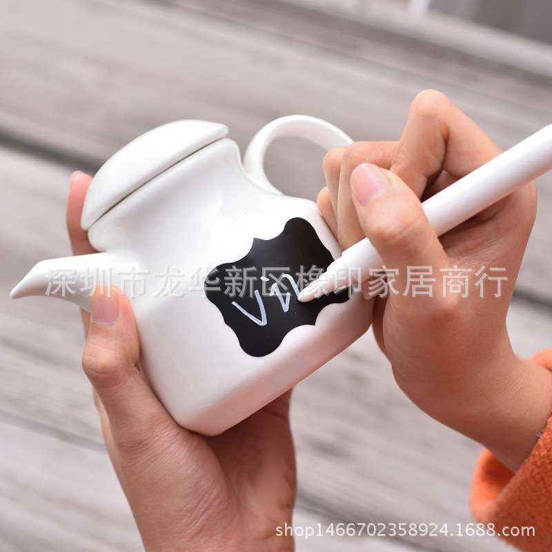 可写标签竹木陶瓷调味罐套装调料盒三件套厨房用具醋壶酱油壶