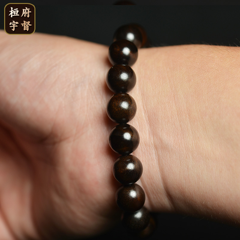 金丝楠木手串单圈碳化料水波纹小叶桢楠老料男女木珠子佛珠10mm