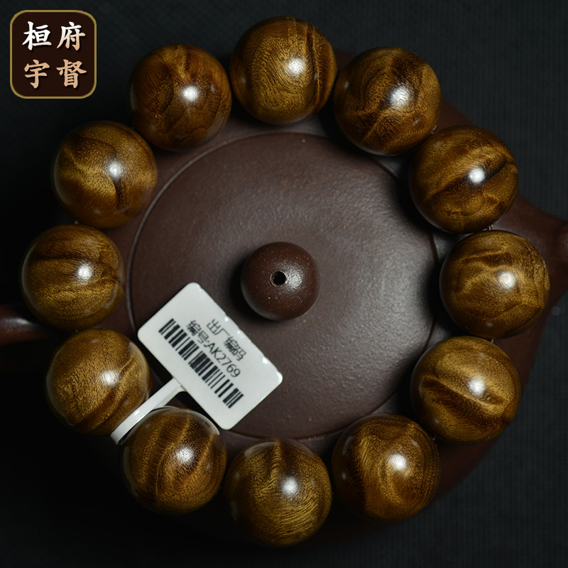 龙胆纹金丝楠木手串小叶桢楠老料水波纹乌木阴沉木男佛珠手串2.0