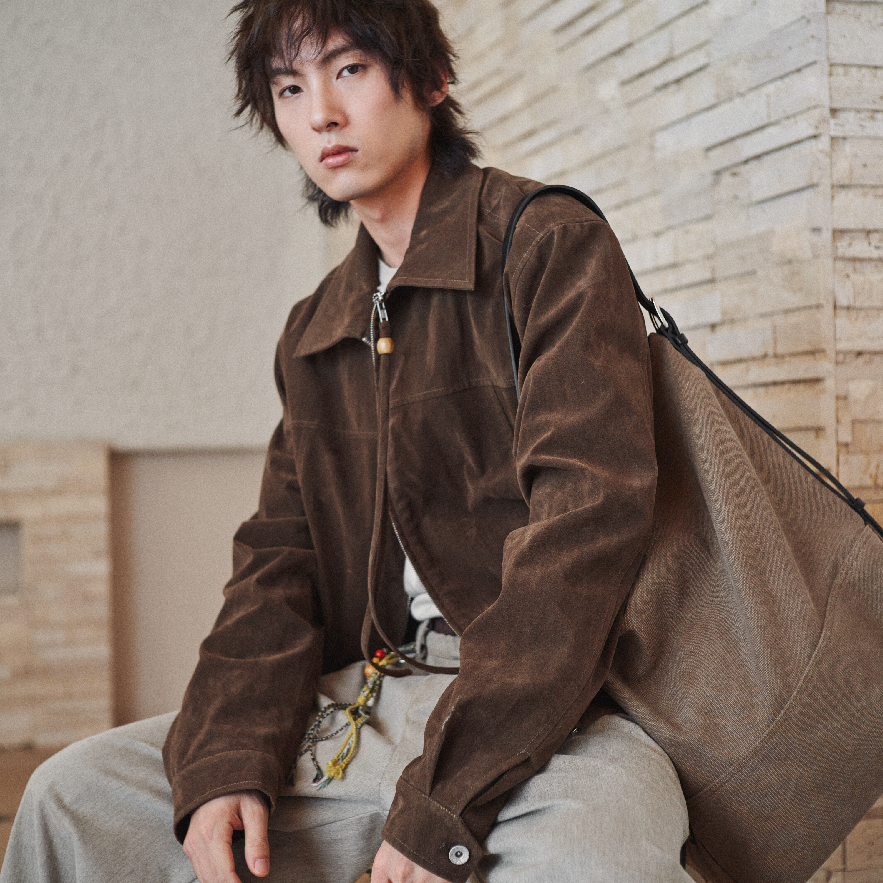 短绒深咖麂皮夹克秋冬保暖